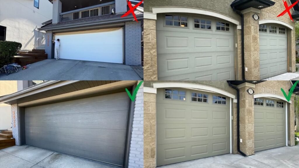 Before and after garage door painting in Calgary