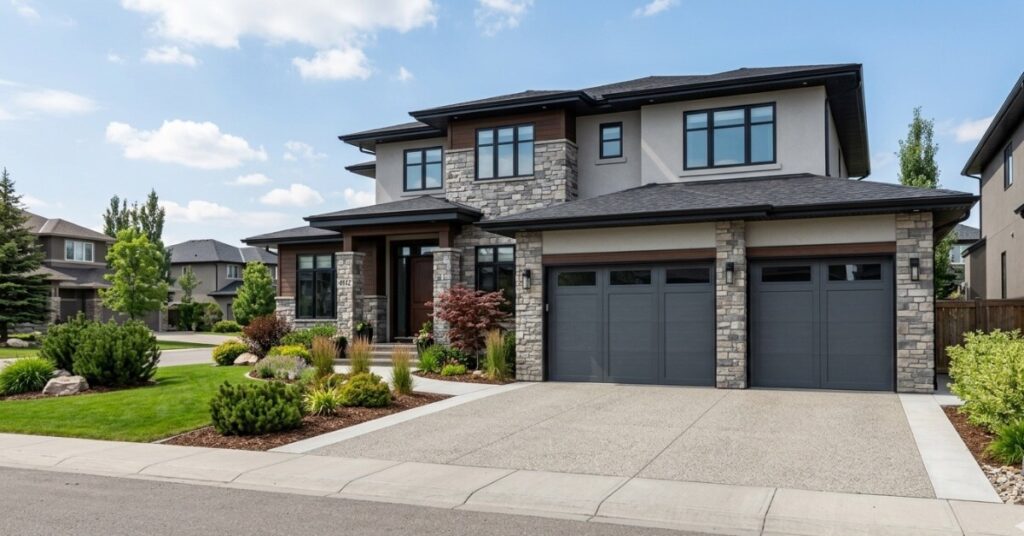 Garage door spray painting Calgary project completed by NewLook Canadian Painting